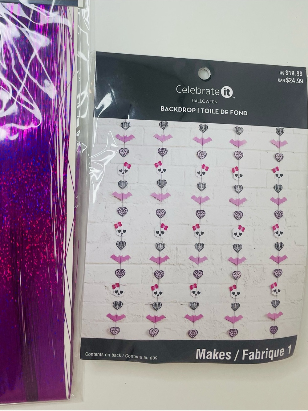 Halloween Party Decoration Backdrop,Purple Sparkling Strands, Skeletons, Skulls